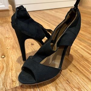 Mango black suede open-toe cutout heels